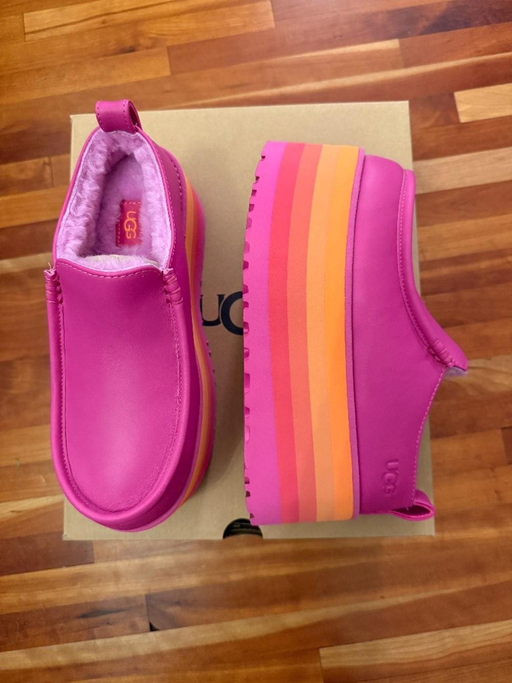 Ugg Unisex adult Urseen platform slippers in pink multi 7 8 - Picture 4 of 4